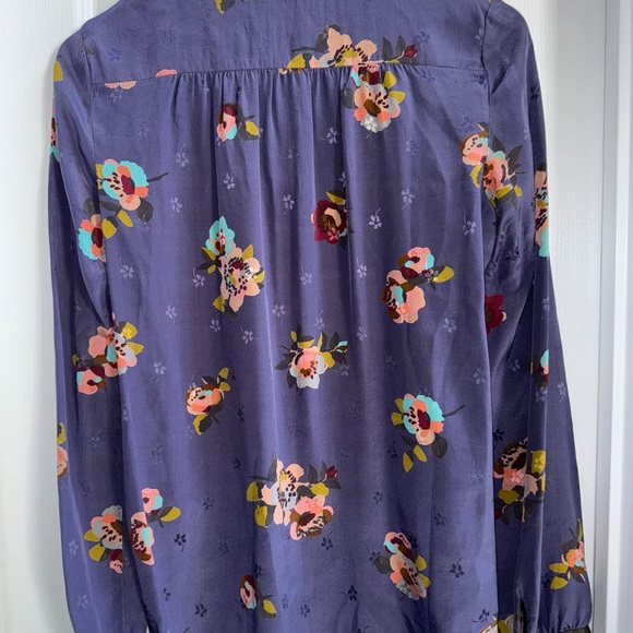 Rebecca Taylor Long Sleeve Floral Blouse 6 Silk Blend Feminine Purple Elegant - Picture 2 of 9